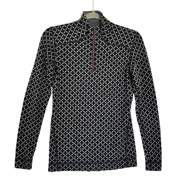 Smartwool Pullover Womens M Black 1/4 Zip 100% Merino Wool Argyle Base Layer - Picture 2 of 13